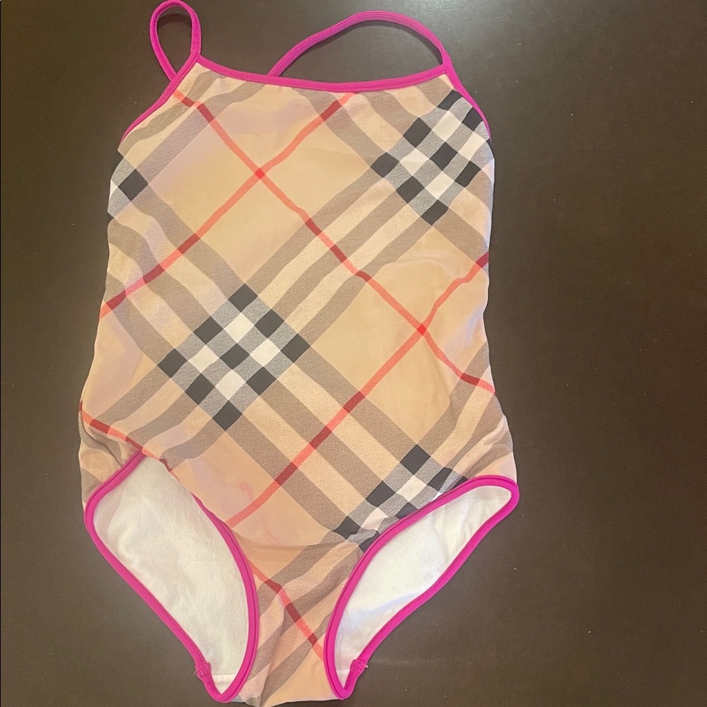 Burberry Beige Check Swimsuit with Pink Accents